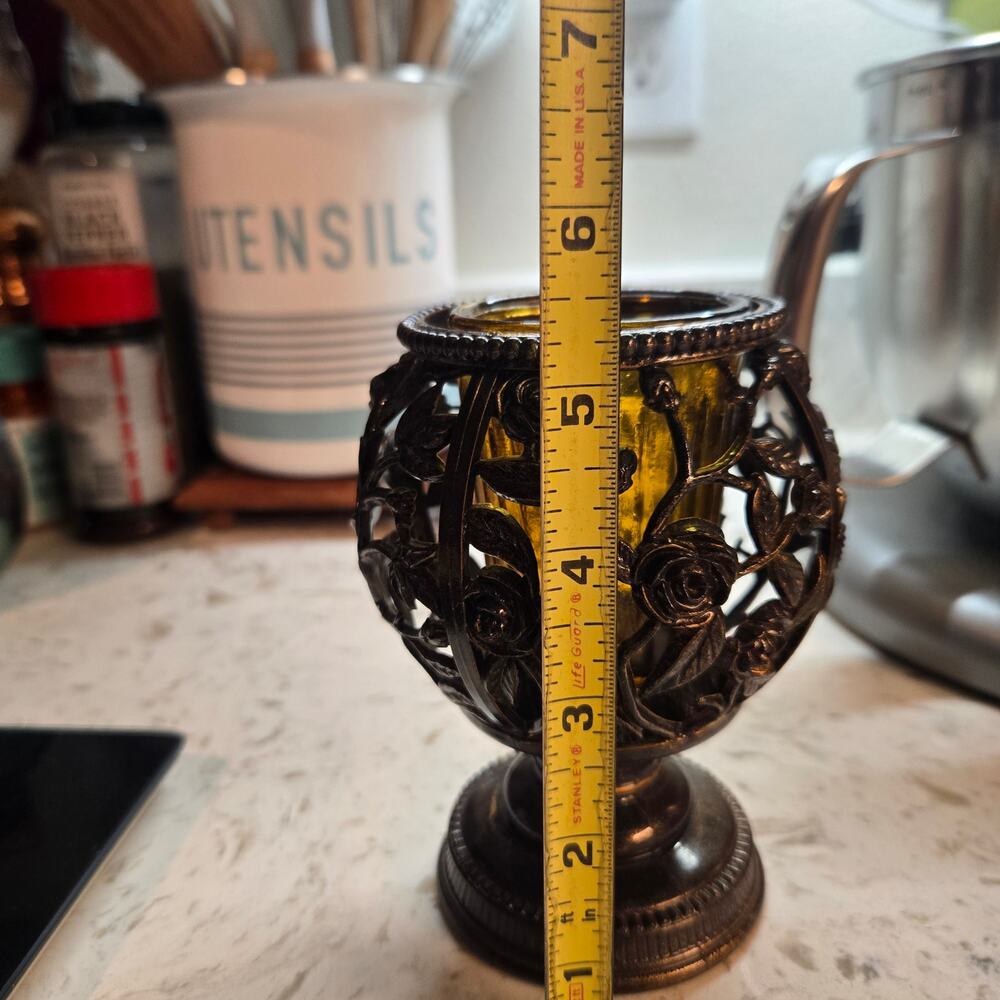 Vintage Hollywood Regency Votive Candle Holder Ornate Floral Filigree Pedestal - Picture 8 of 12